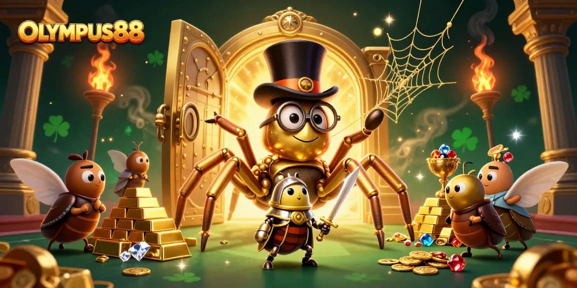 Engage with OLYMPUS88's captivating casino adventure featuring a golden tarantula and treasures.