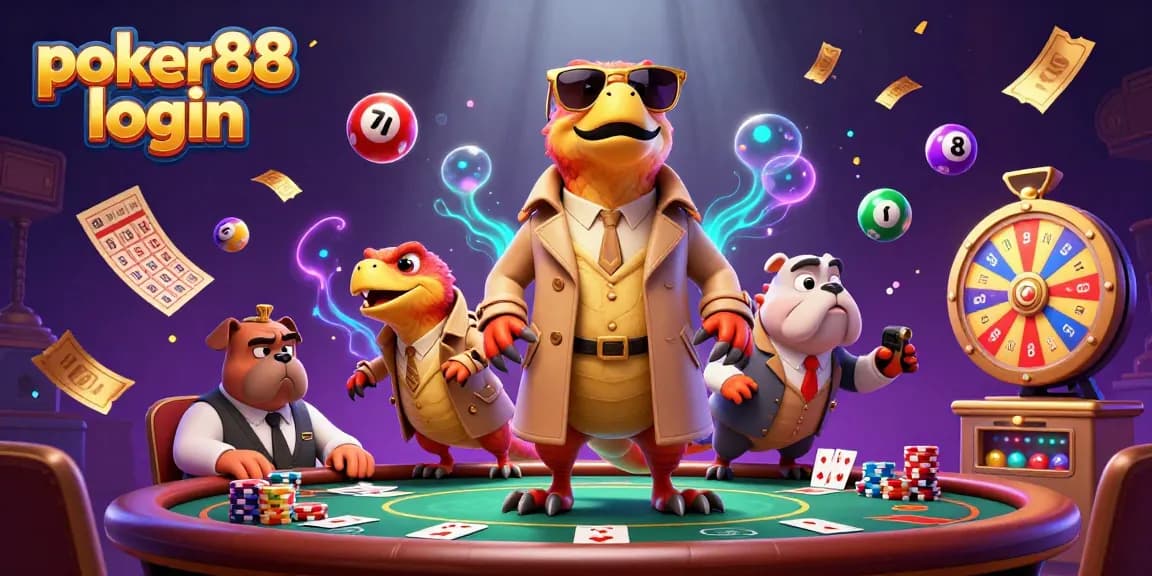 Engage with poker88 login in a vibrant scene featuring raptors attempting to enter a VIP poker lounge.