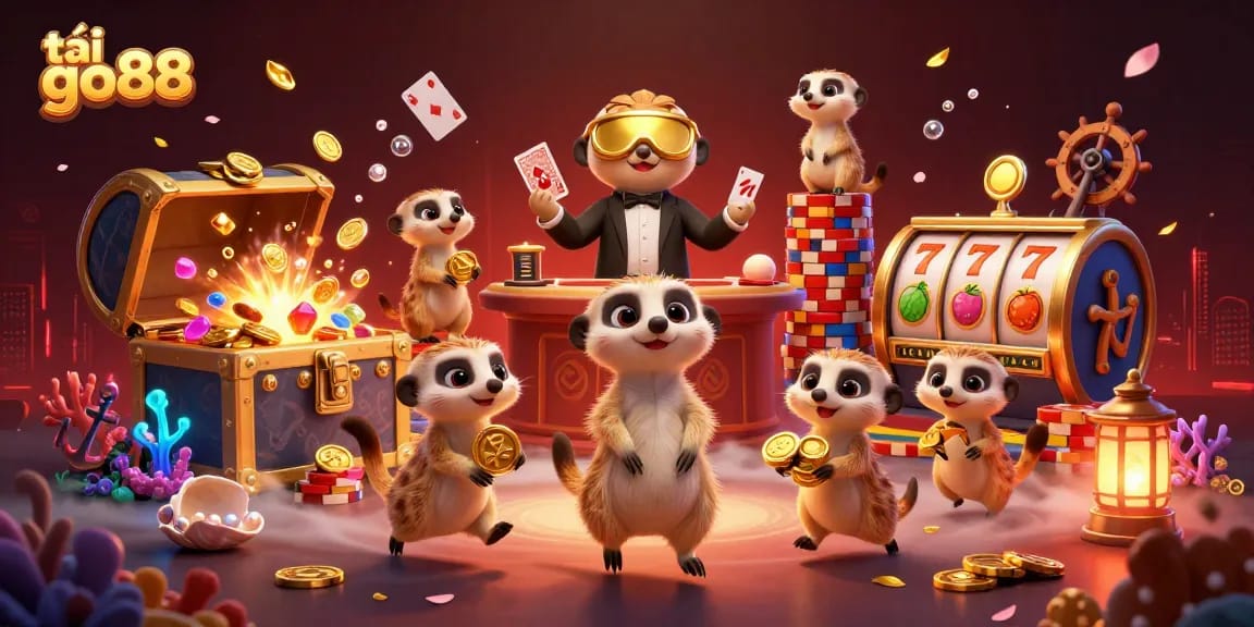 Engage with the thrilling world of tải go88 as meerkats run an elaborate casino operation in this vibrant 3D illustration.